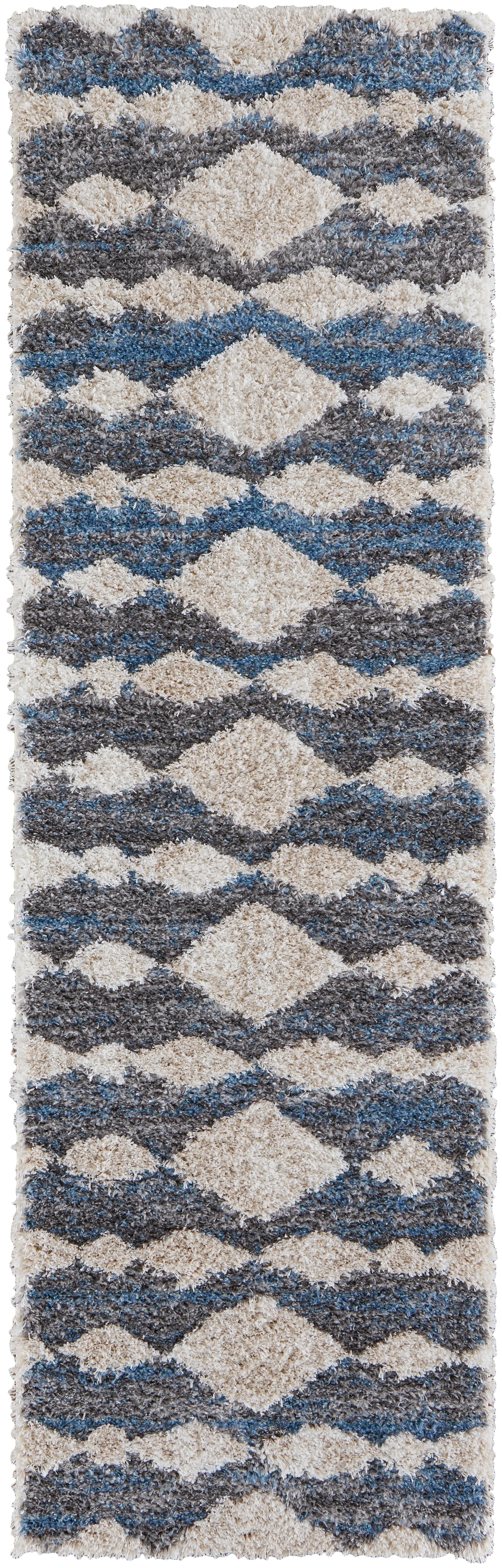Mynka Transitional Diamond, Ivory/Gray/Blue