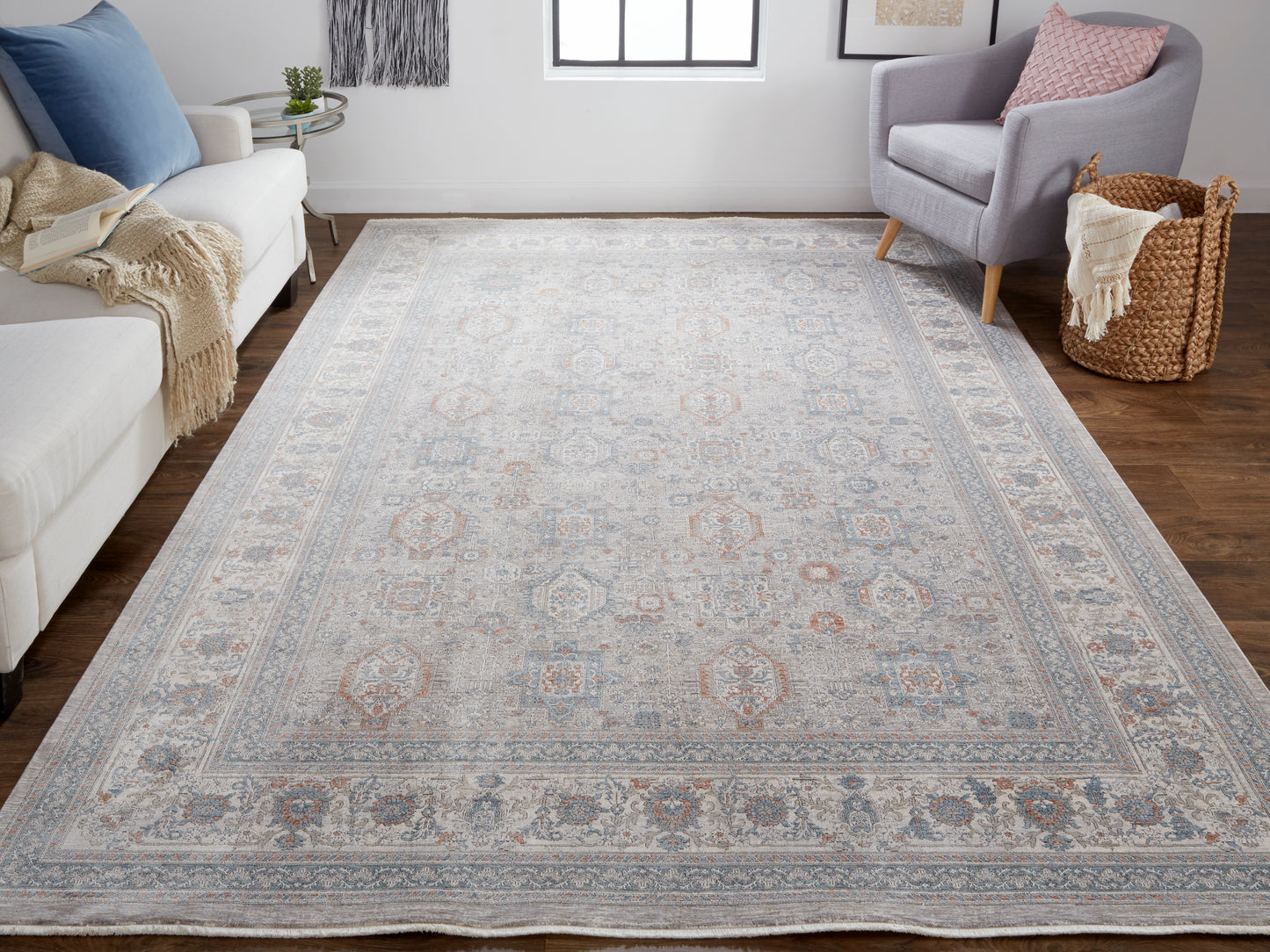 Marquette Transitional Oriental, Taupe/Silver/Blue
