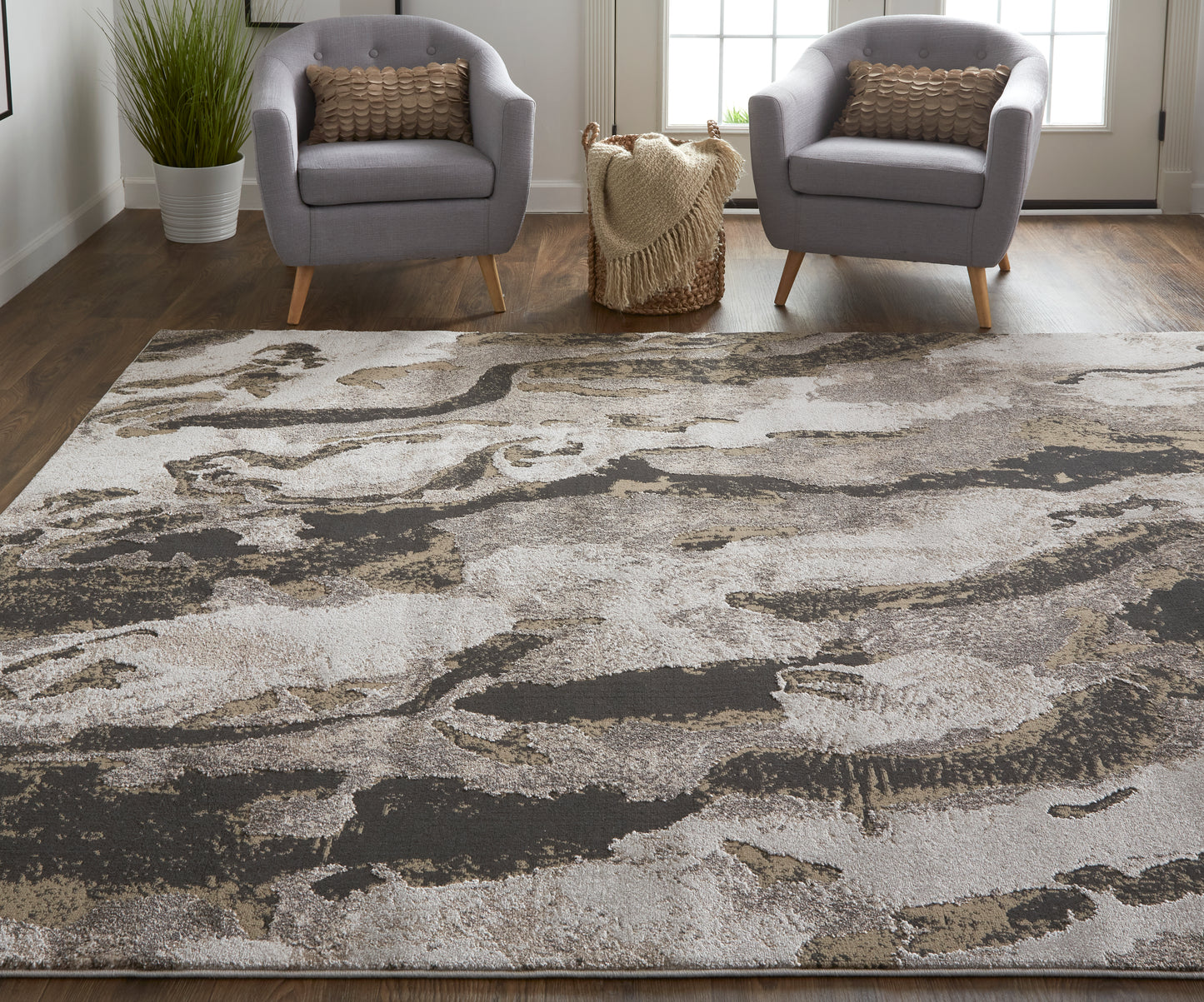 Vancouver Modern Abstract, Ivory/Brown/Taupe