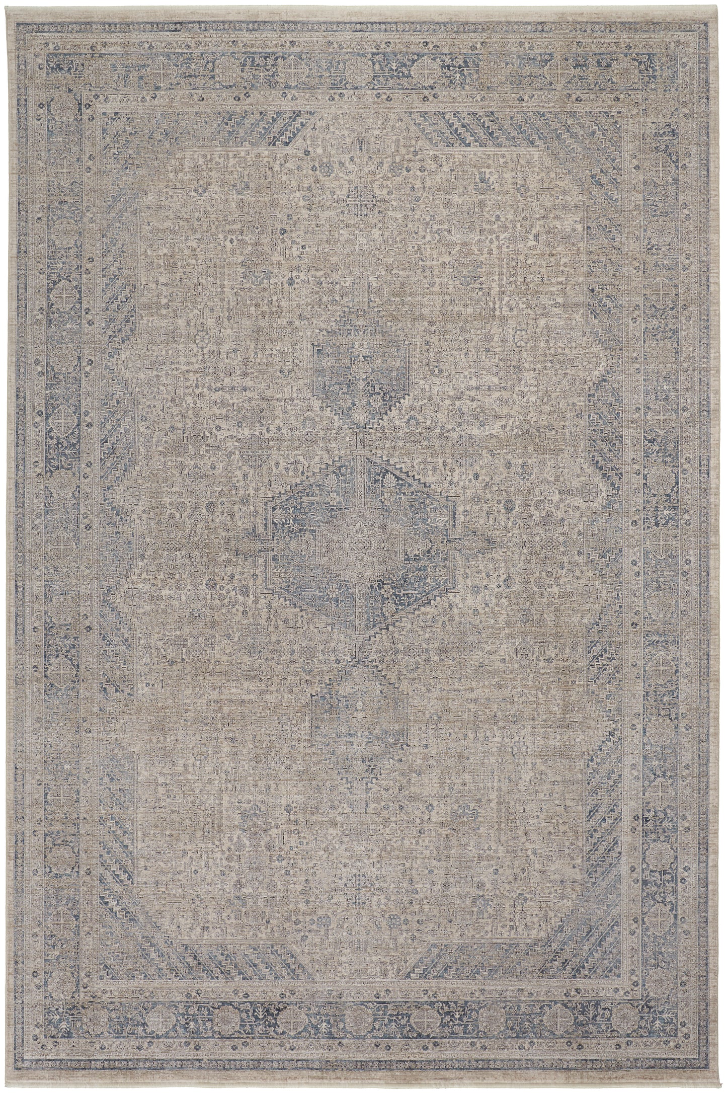 Marquette Transitional Medallion, Taupe/Gray/Blue