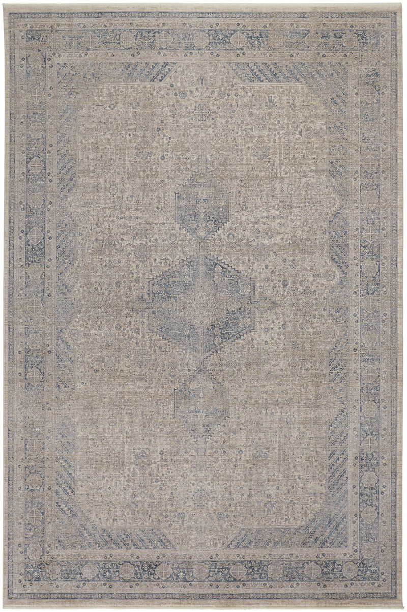 Marquette Transitional Medallion, Taupe/Gray/Blue