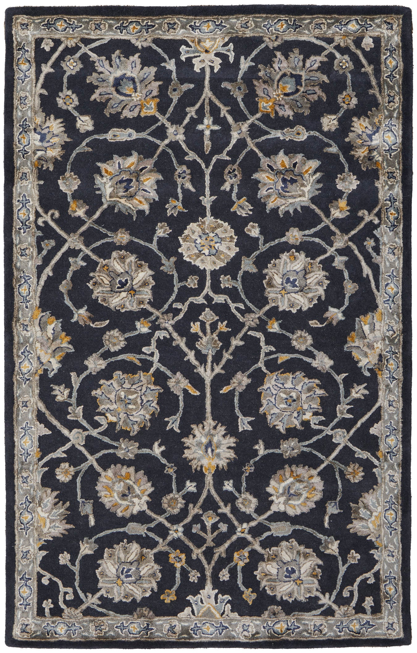 Prescott Traditional Floral & Botanical, Blue/Silver/Gray