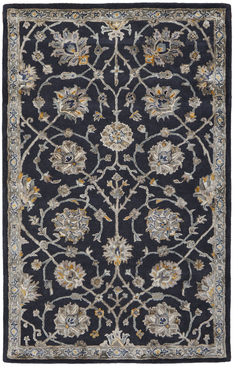 Prescott Traditional Floral & Botanical, Blue/Silver/Gray