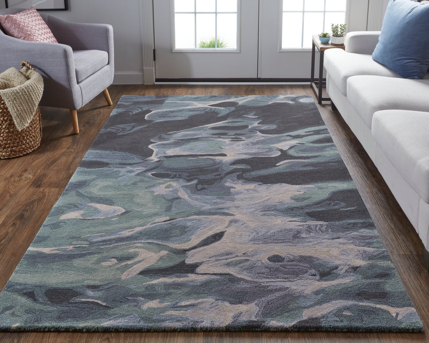 Amira Transitional Abstract, Green/Blue/Black
