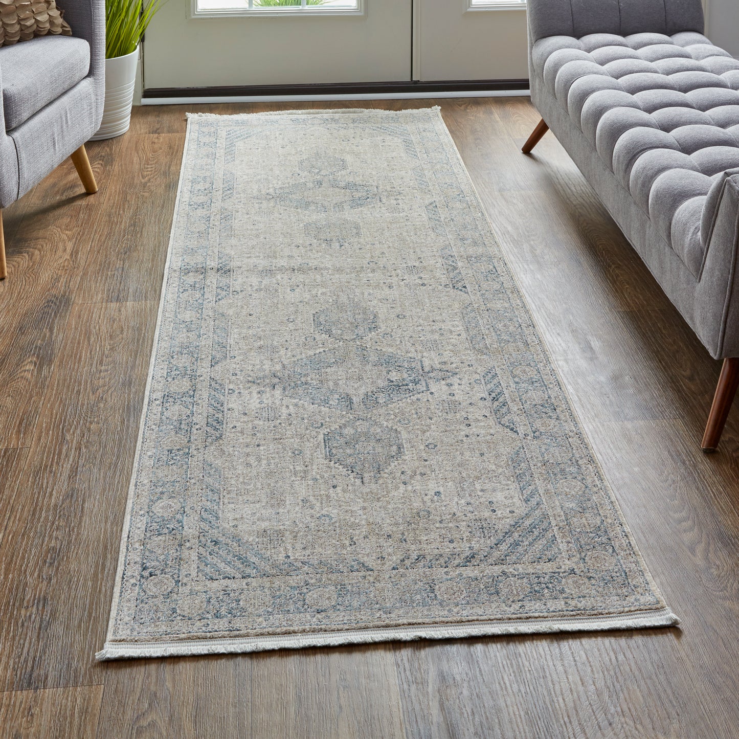 Marquette Transitional Medallion, Taupe/Gray/Blue