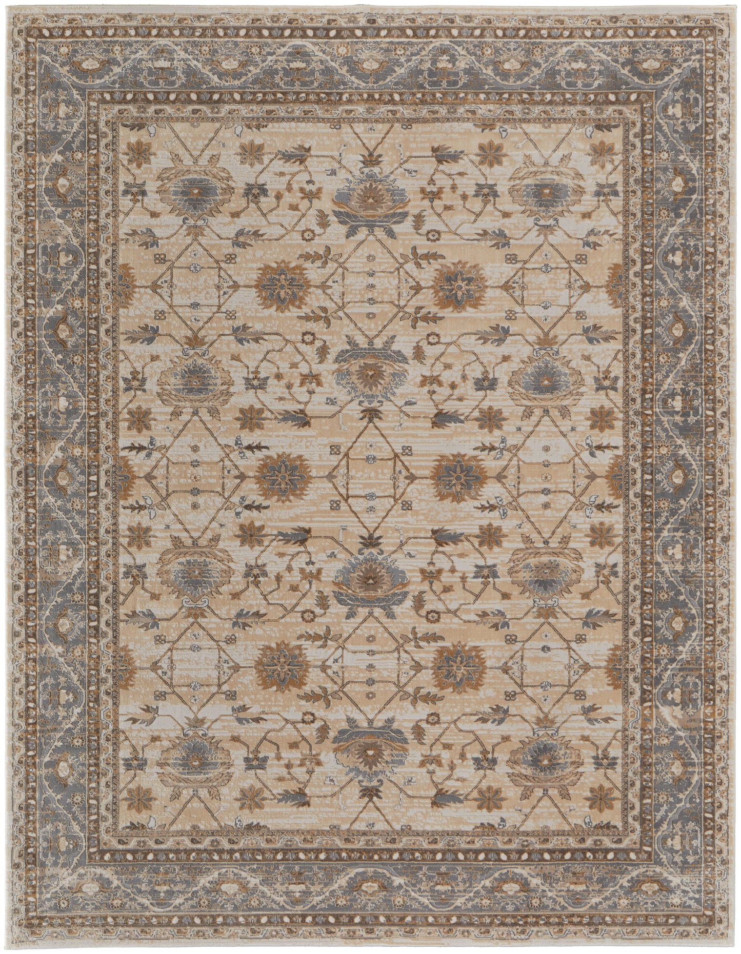 Celene Traditional Bordered, Tan/Ivory/Gray