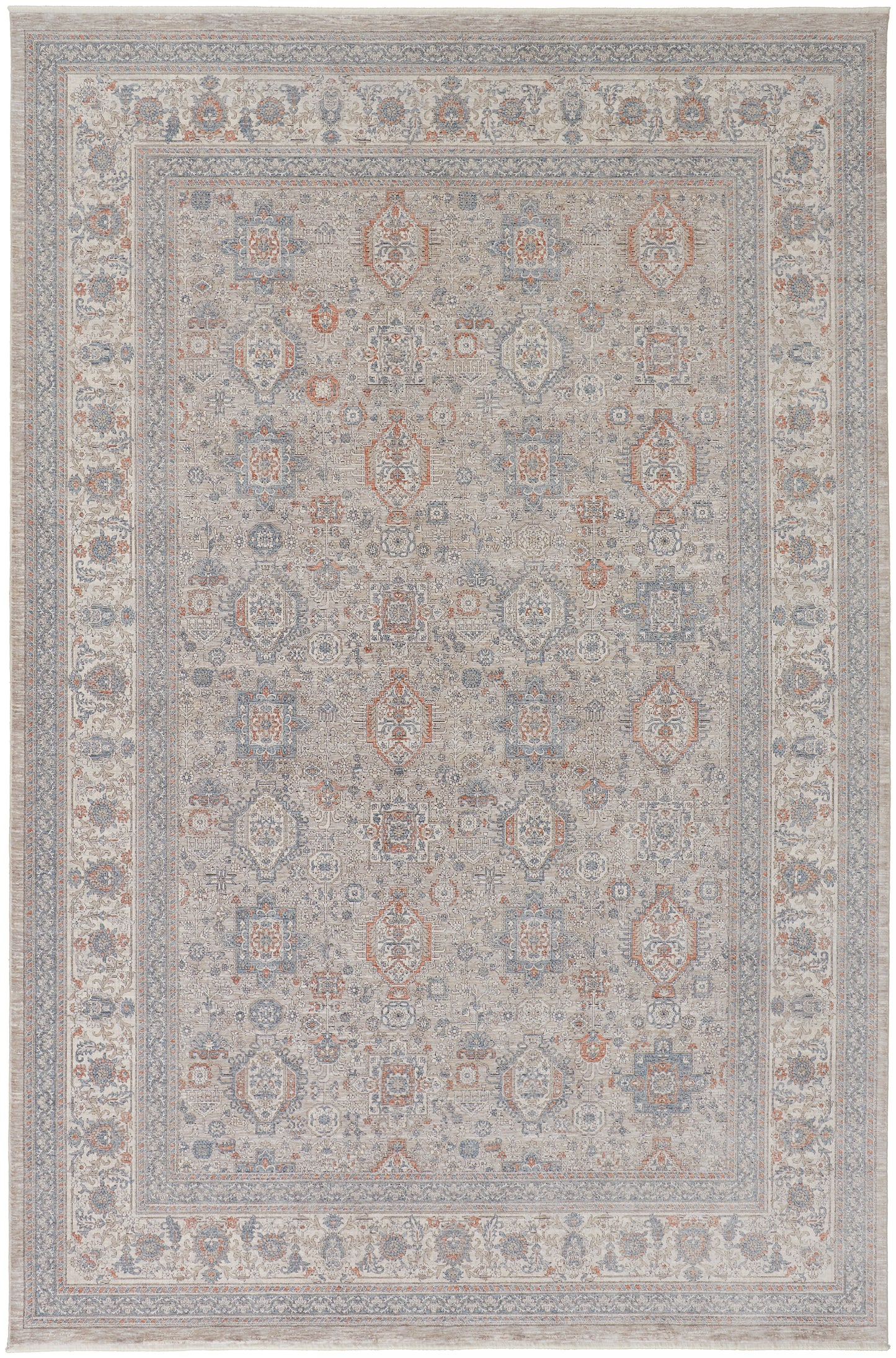 Marquette Transitional Oriental, Taupe/Silver/Blue