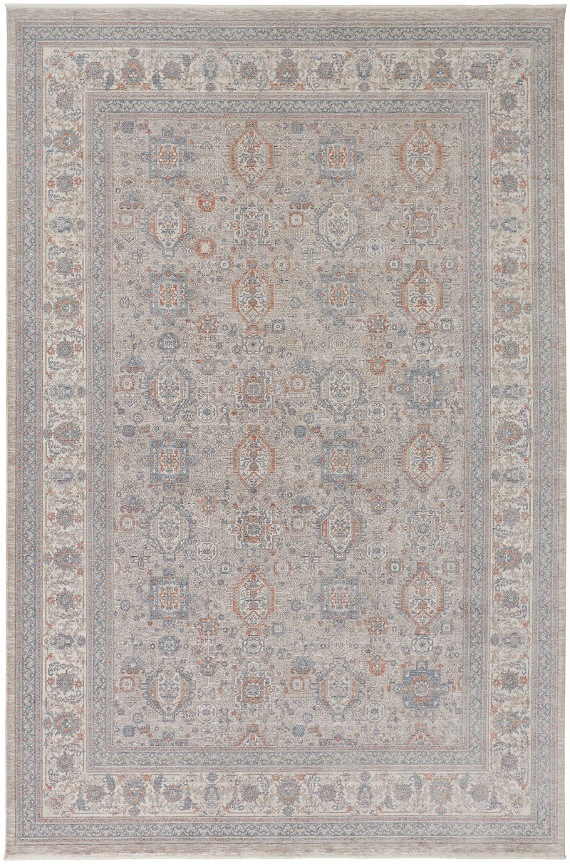 Marquette Transitional Oriental, Taupe/Silver/Blue