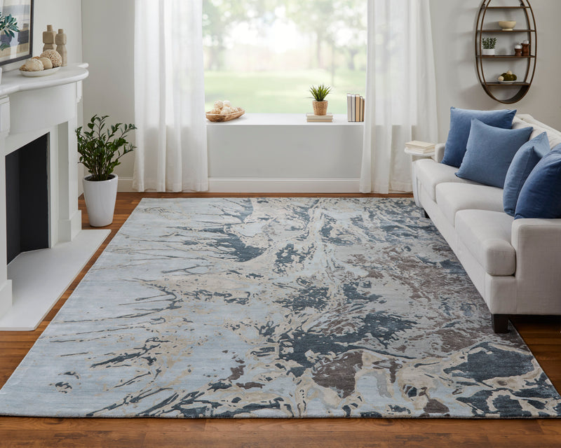 Zarah Modern Watercolor, Blue/Taupe/Green