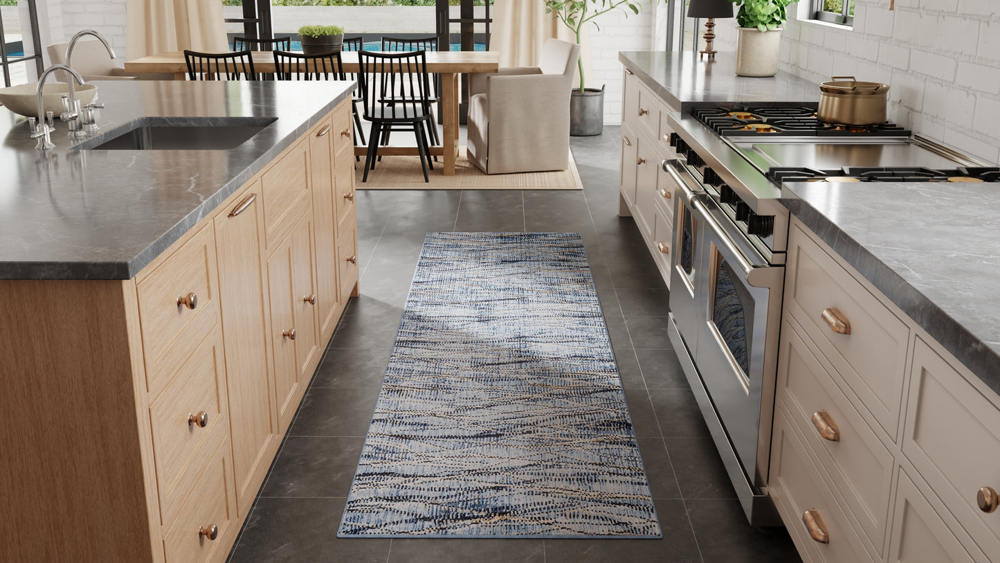 Sonora Modern Abstract, Blue/Ivory/Tan