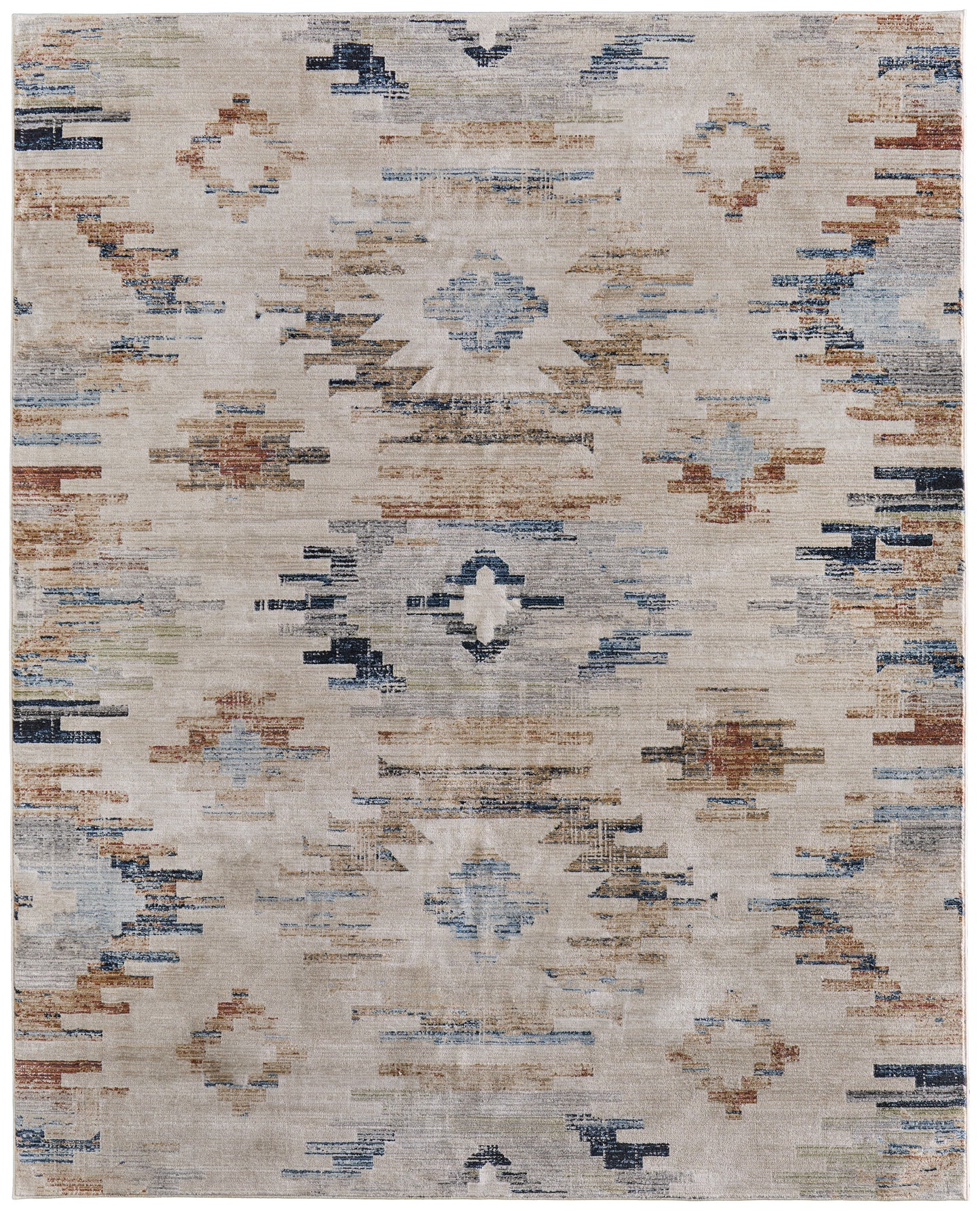 Melrose Traditional Diamond, Ivory/Blue/Brown