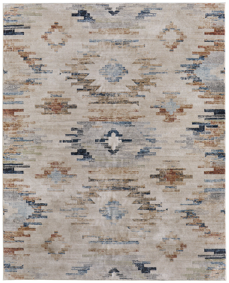 Melrose Traditional Diamond, Ivory/Blue/Brown