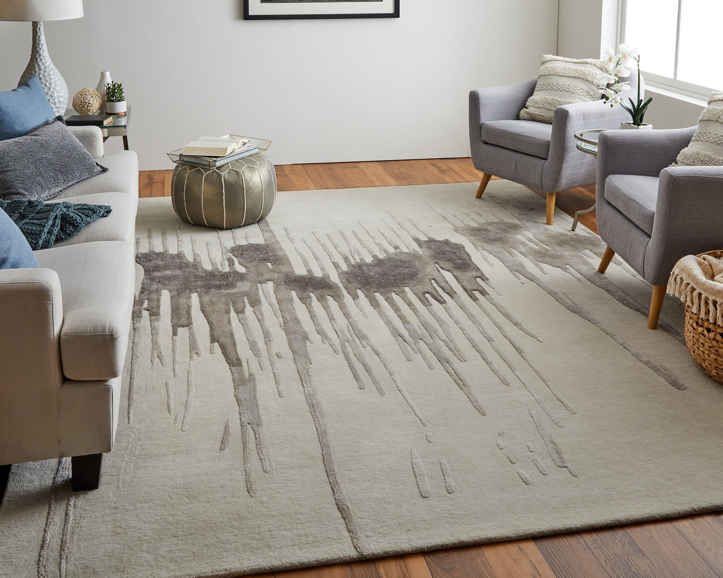 Anya Transitional Abstract, Ivory/Brown/Taupe