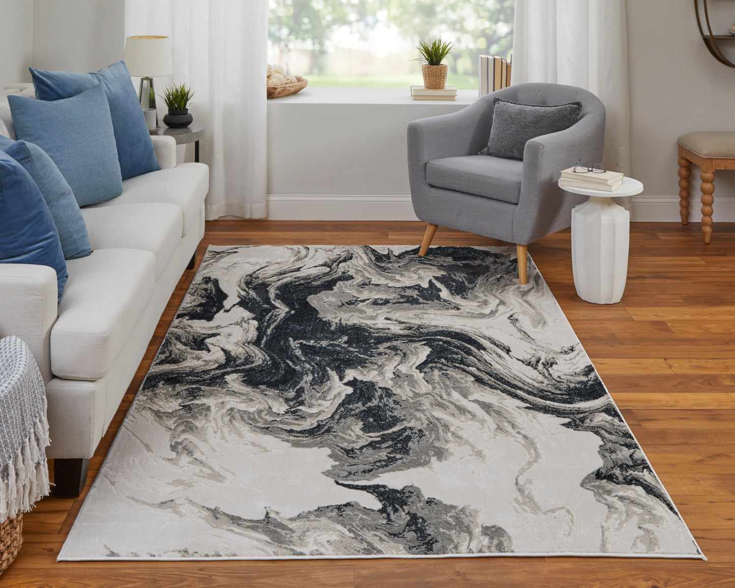 Micah Modern Abstract, Ivory/Black/Taupe
