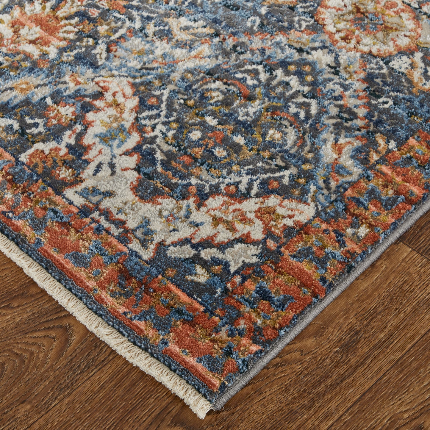 Kaia Transitional Floral & Botanical, Blue/Orange/Ivory